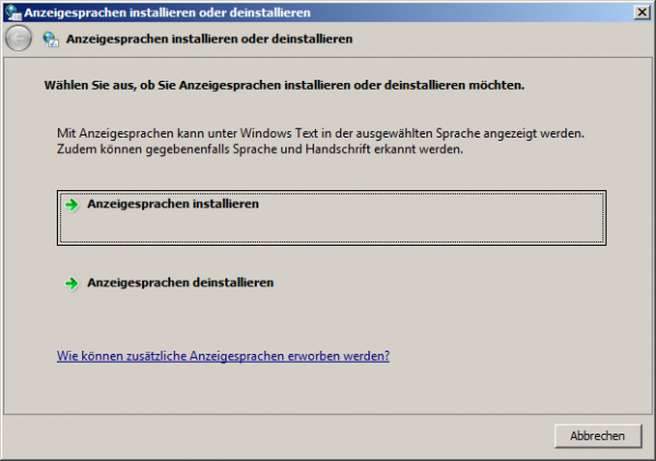 Anzeigesprachen installieren oder deinstallieren